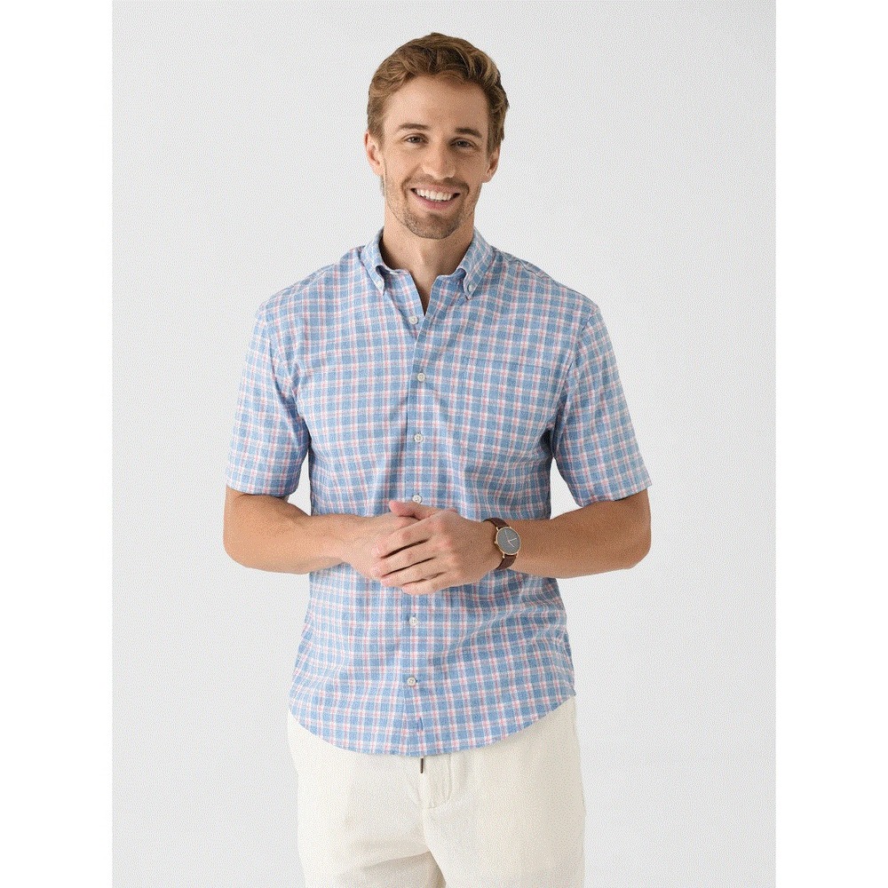 Johnnie-O Mens S Short Sleeve Dane Majorca Blue Check Shirt JMWS100200